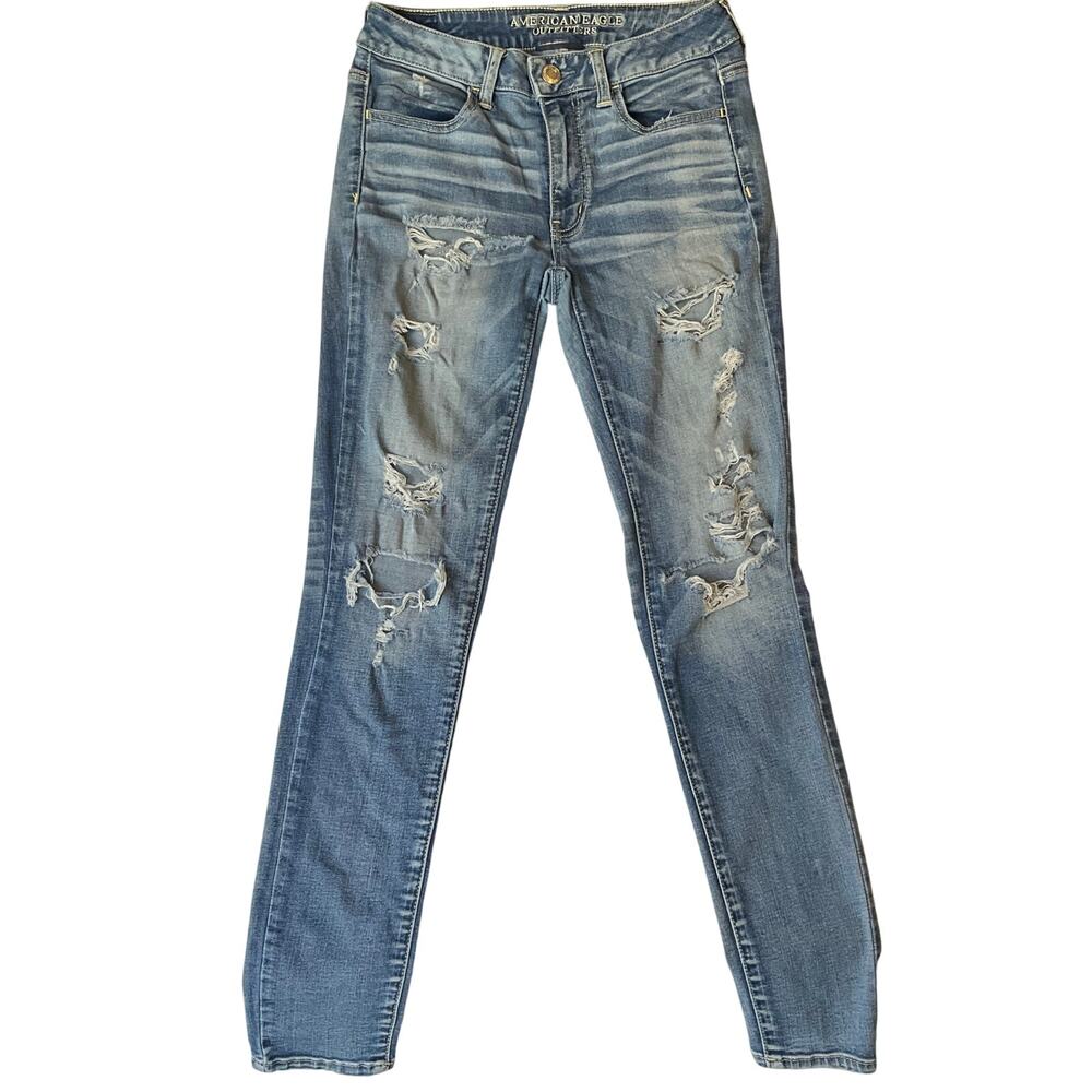 American Eagle Outfitters Women Skinny Jeans size 6 US Blue Mid Rise Stretch